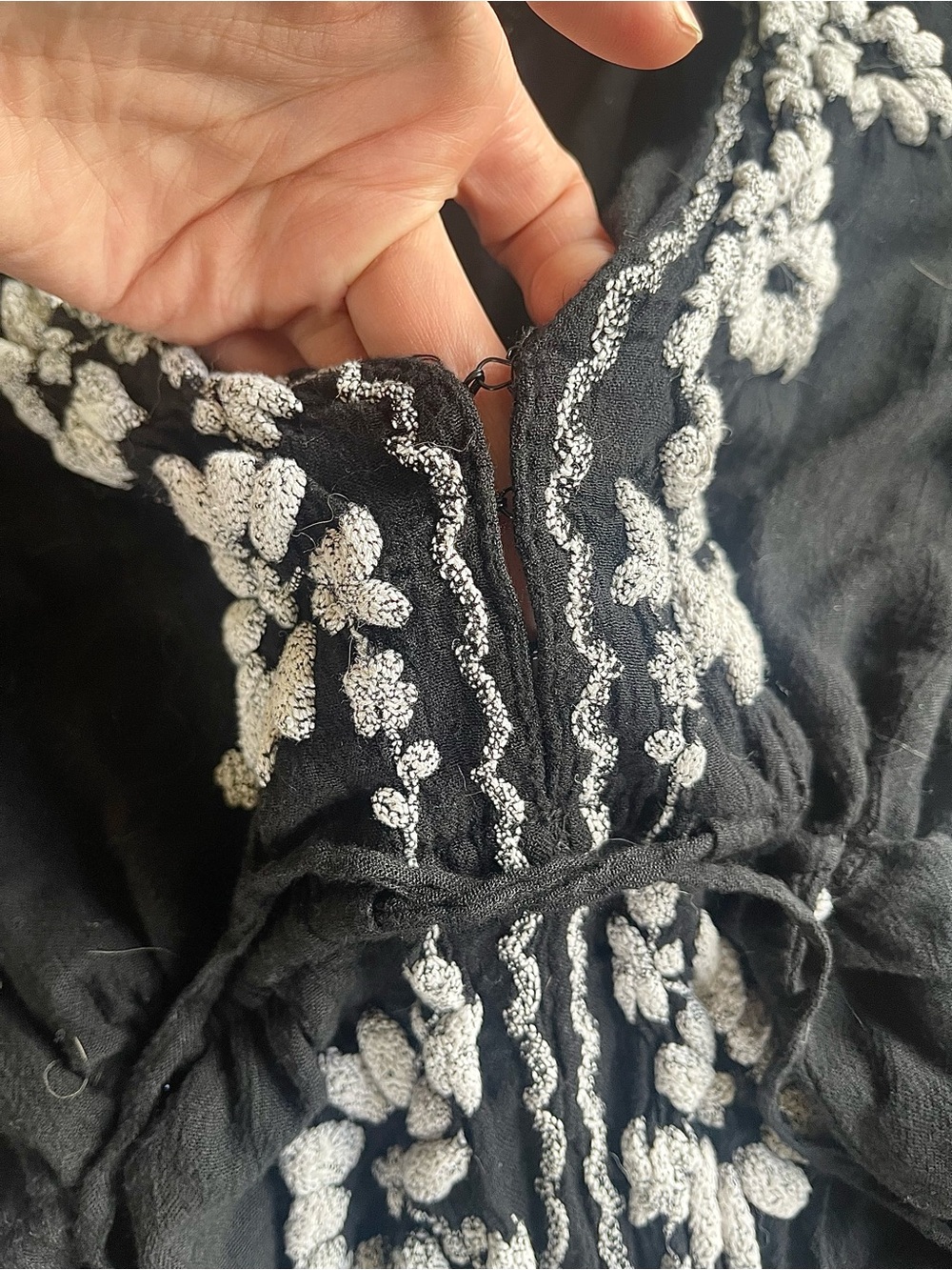 Free People Black Maxi Dress with White Floral Embroidery Trim - Picture 5 of 6